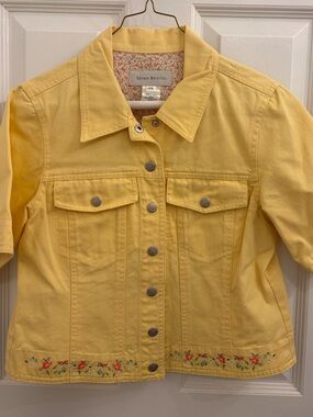 Susan Bristol Yellow Cotton Jacket with Floral Hem Trim